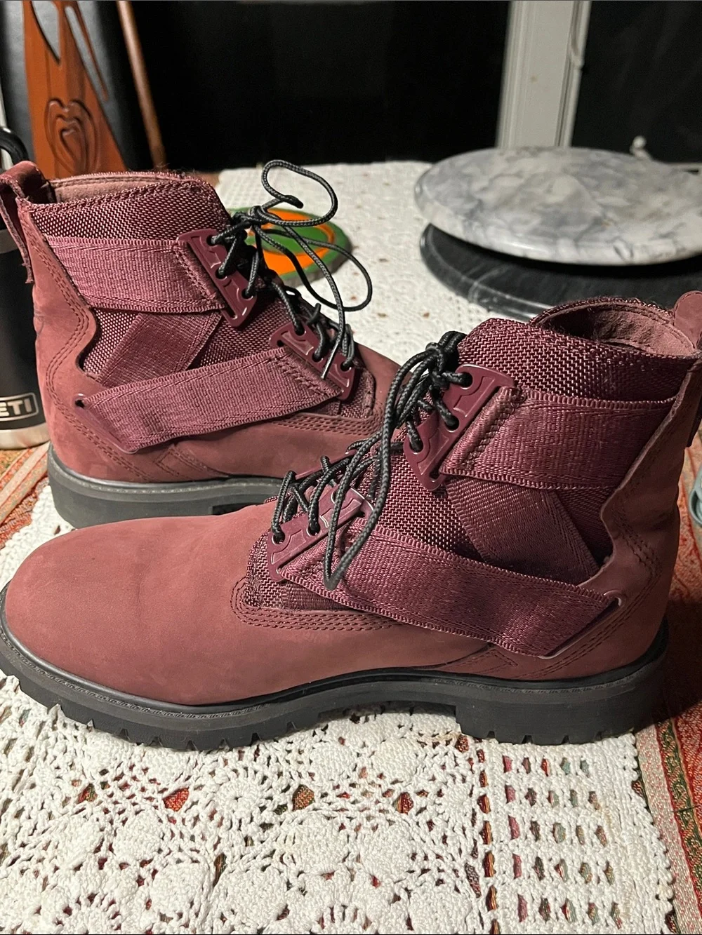 Timberland 6inch Premium Belt buckle Men's Burgundy Lace-Up Work Boot black sole